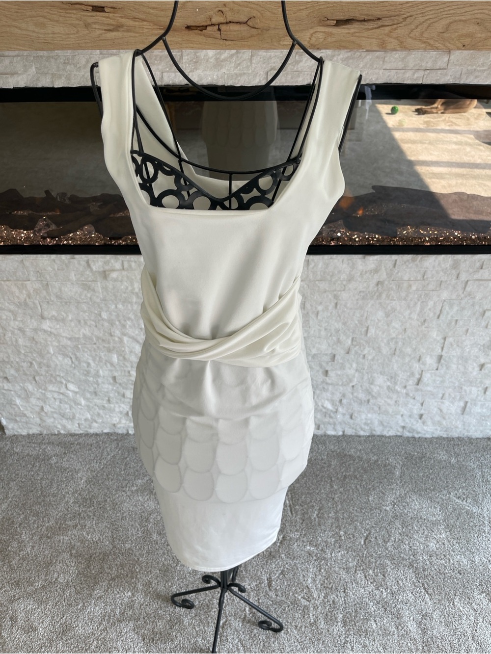 Cream Sleeveless Draped Waist Sheath Dress